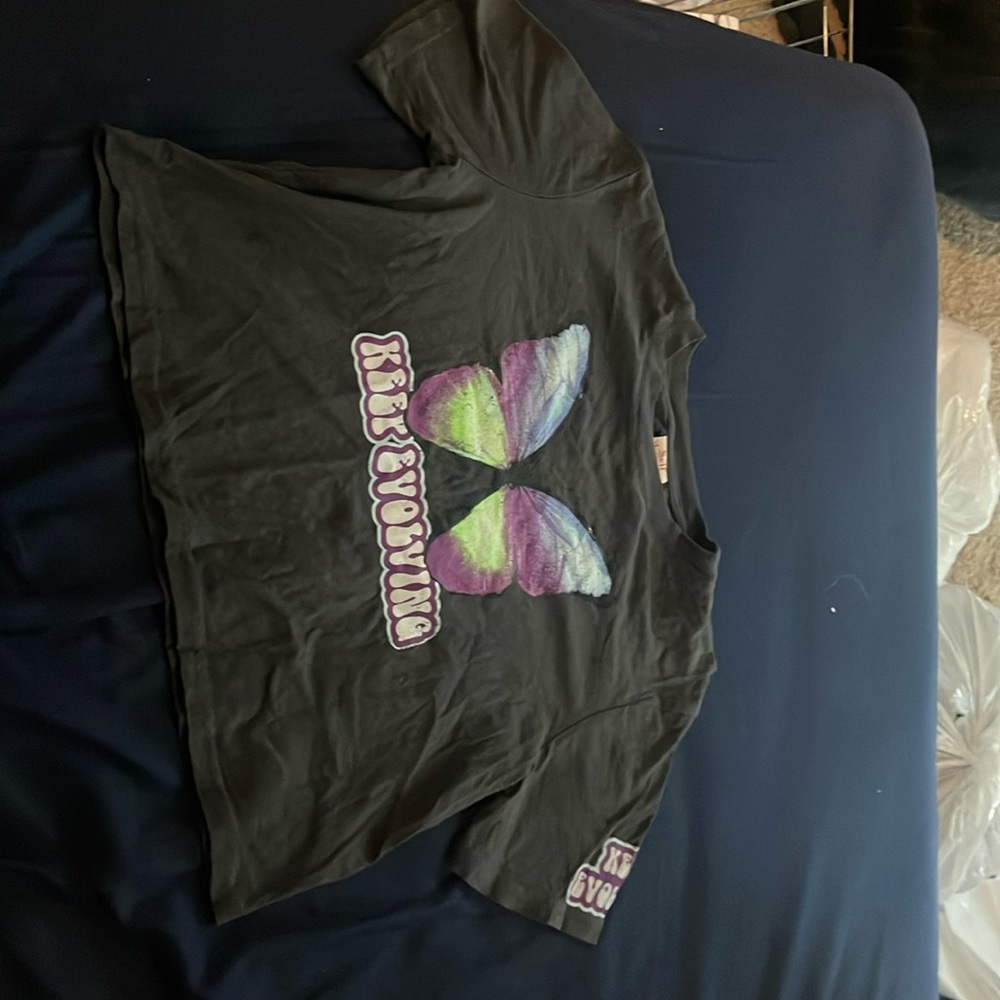 Keep evolving butterfly gray crop top